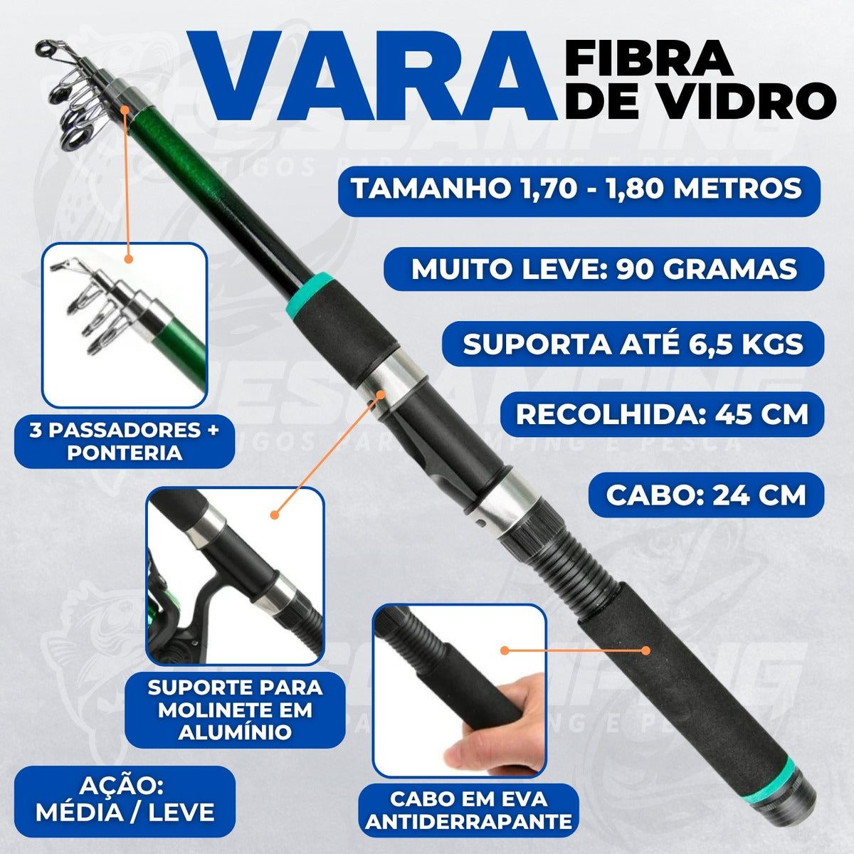 Pescamping Kit Pesca Completo 2 Varas Fibra De Vidro E 2 Molinetes Leve Com Linha Estojo E Maleta Com Acessórios - Tralha de Pescaria