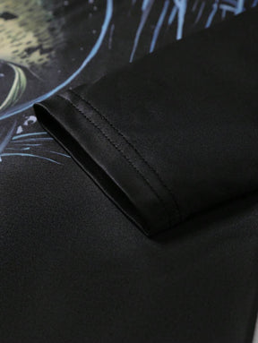 Manfinity LEGND Camiseta Casual de Pesca de Manga Longa Masculina - Estampa 3D de Peixe, Gola Redonda, Poliéster, Degradê Preto e Azul, Ideal para Atividades ao Ar Livre, Outono