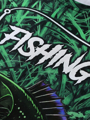 Manfinity LEGND Camiseta Casual de Pesca de Manga Longa Masculina - Estampa 3D de Peixe, Gola Redonda, Poliéster, Degradê Preto e Azul, Ideal para Atividades ao Ar Livre, Outono