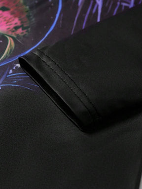 Manfinity LEGND Camiseta Casual de Pesca de Manga Longa Masculina - Estampa 3D de Peixe, Gola Redonda, Poliéster, Degradê Preto e Azul, Ideal para Atividades ao Ar Livre, Outono