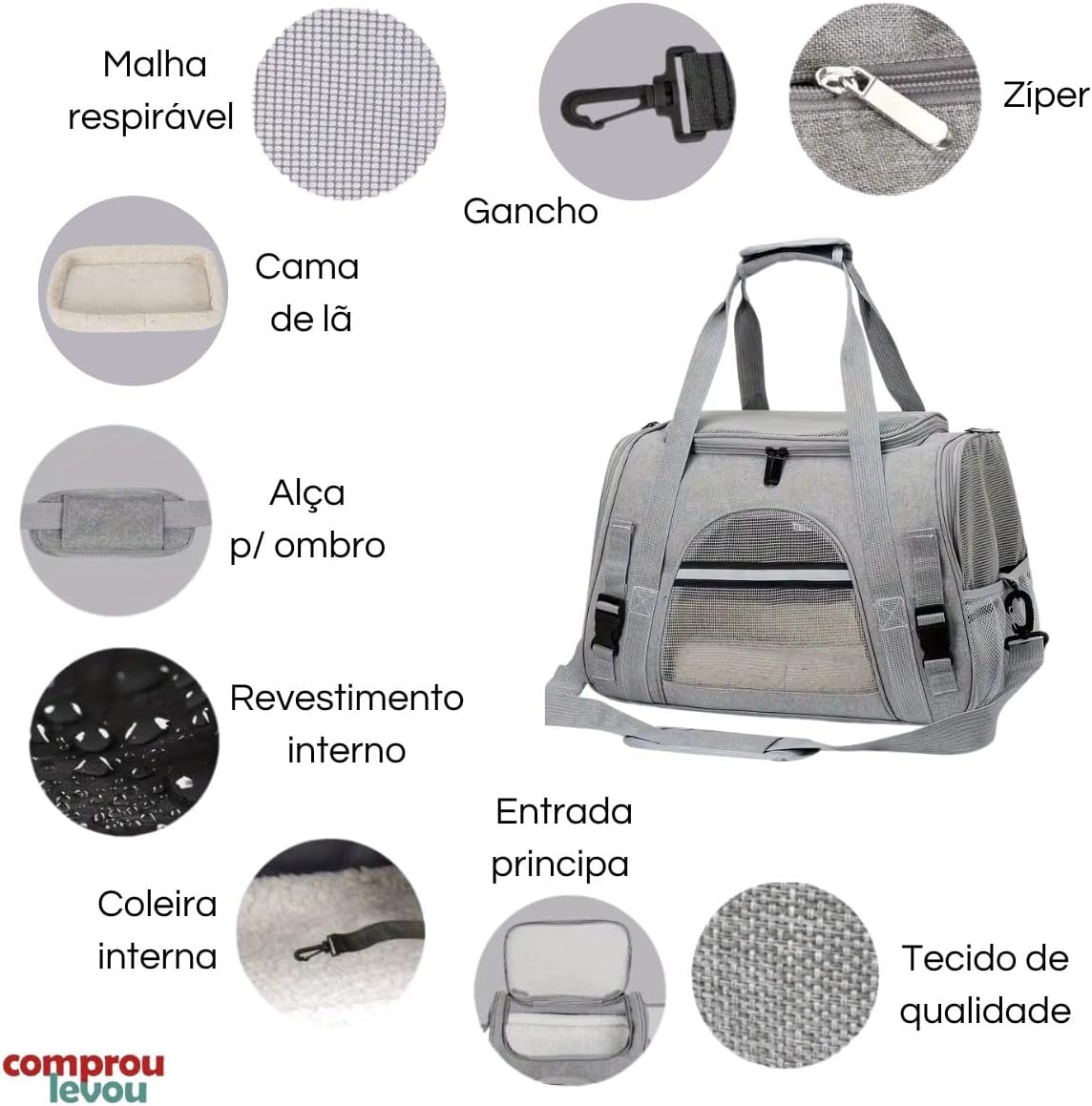 Bolsa Pet Transporte Viagem Avião Para Cães Gatos Luxo (cinzaa)