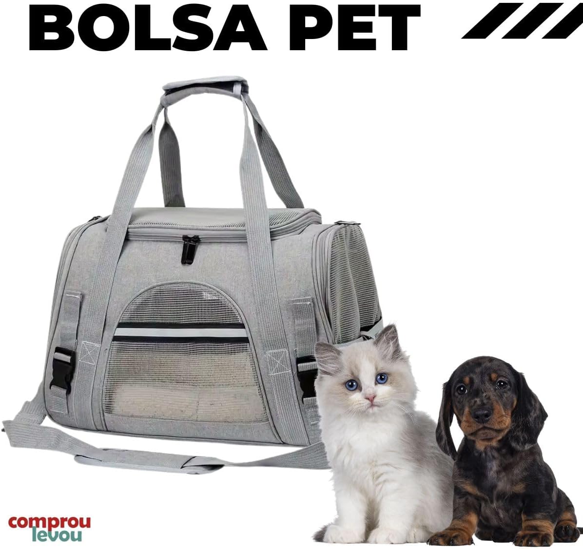 Bolsa Pet Transporte Viagem Avião Para Cães Gatos Luxo (cinzaa)