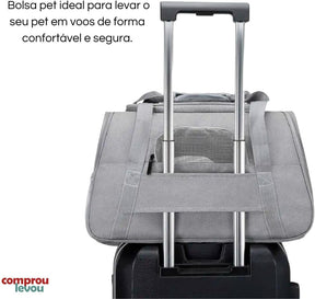Bolsa Pet Transporte Viagem Avião Para Cães Gatos Luxo (cinzaa)