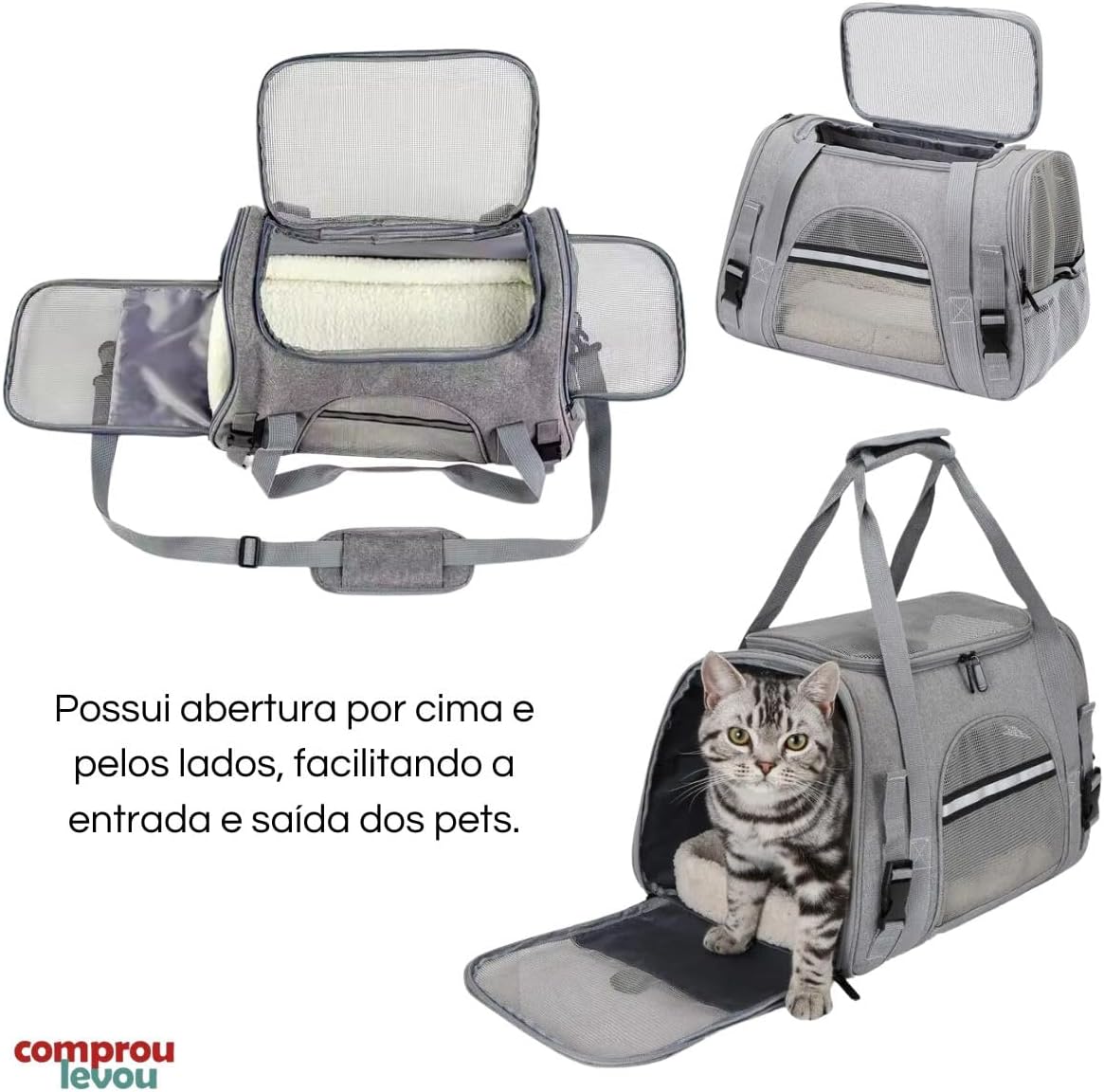 Bolsa Pet Transporte Viagem Avião Para Cães Gatos Luxo (cinzaa)