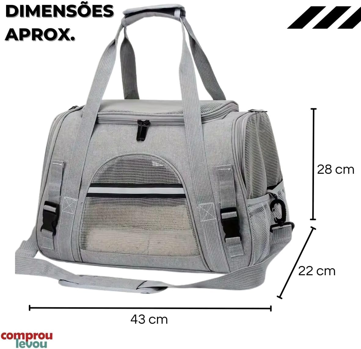 Bolsa Pet Transporte Viagem Avião Para Cães Gatos Luxo (cinzaa)
