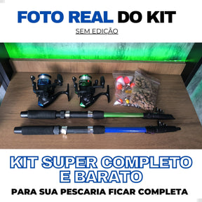 Pescamping Kit Pesca Completo 2 Varas Telescópica Fibra De Vidro E 2 Molinetes Leve Com Linha - Com Acessórios Bóias Chumbadas Anzóis Isca E Mais Tralha Quite De Pescaria