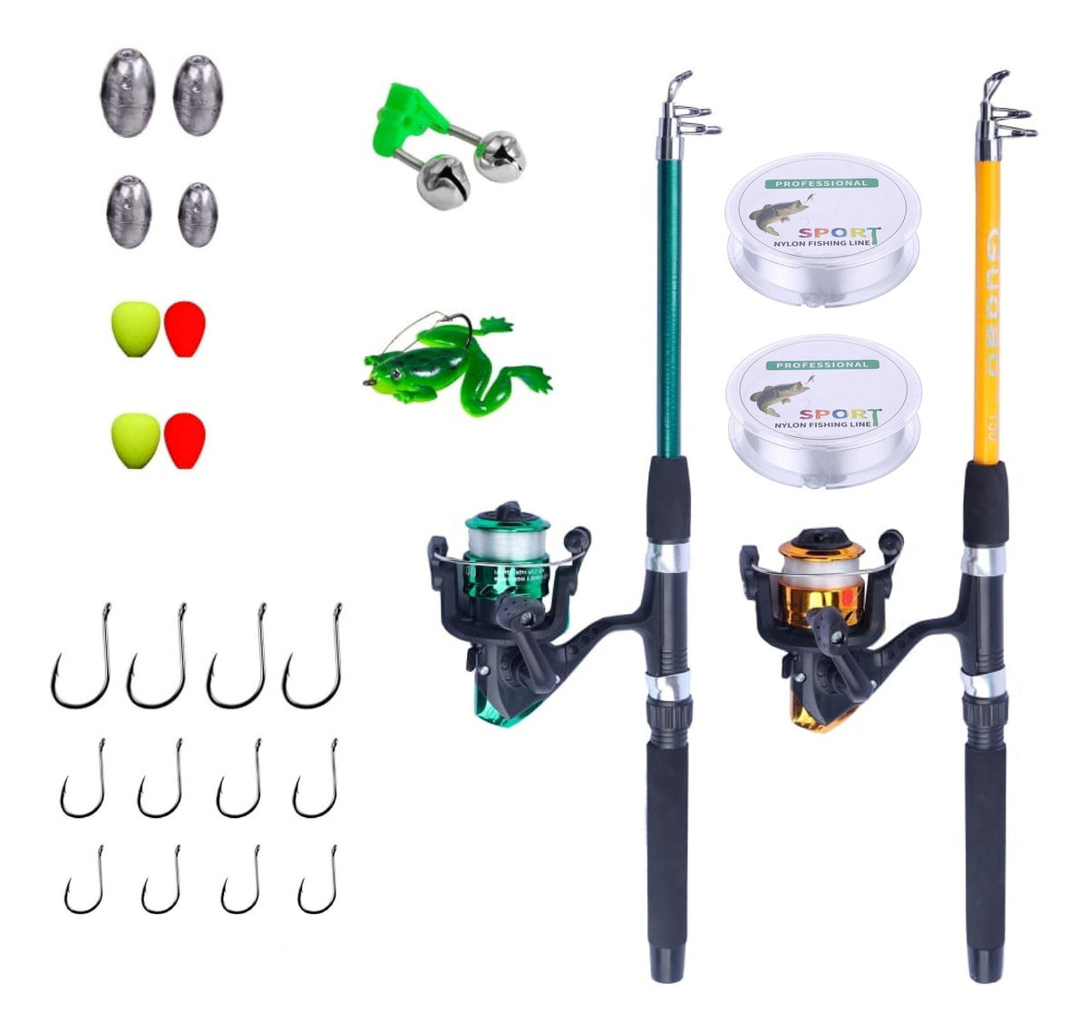 Kit De Pesca Completo 10kg Com 2 Varas 2 Molinetes + Itens Cor Conforme As Fotos