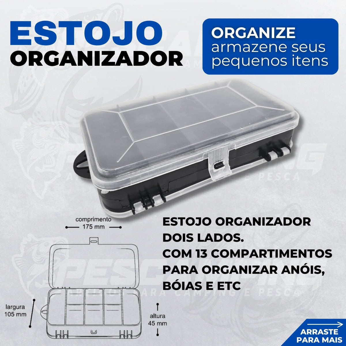 Pescamping Kit Pesca Completo - 1 Vara Fibra De Vidro E 1 Molinete Leve Com Linha - Estojo Com Acessórios Bóias Chumbadas Anzóis E Mais Tralha Quite De Pescaria