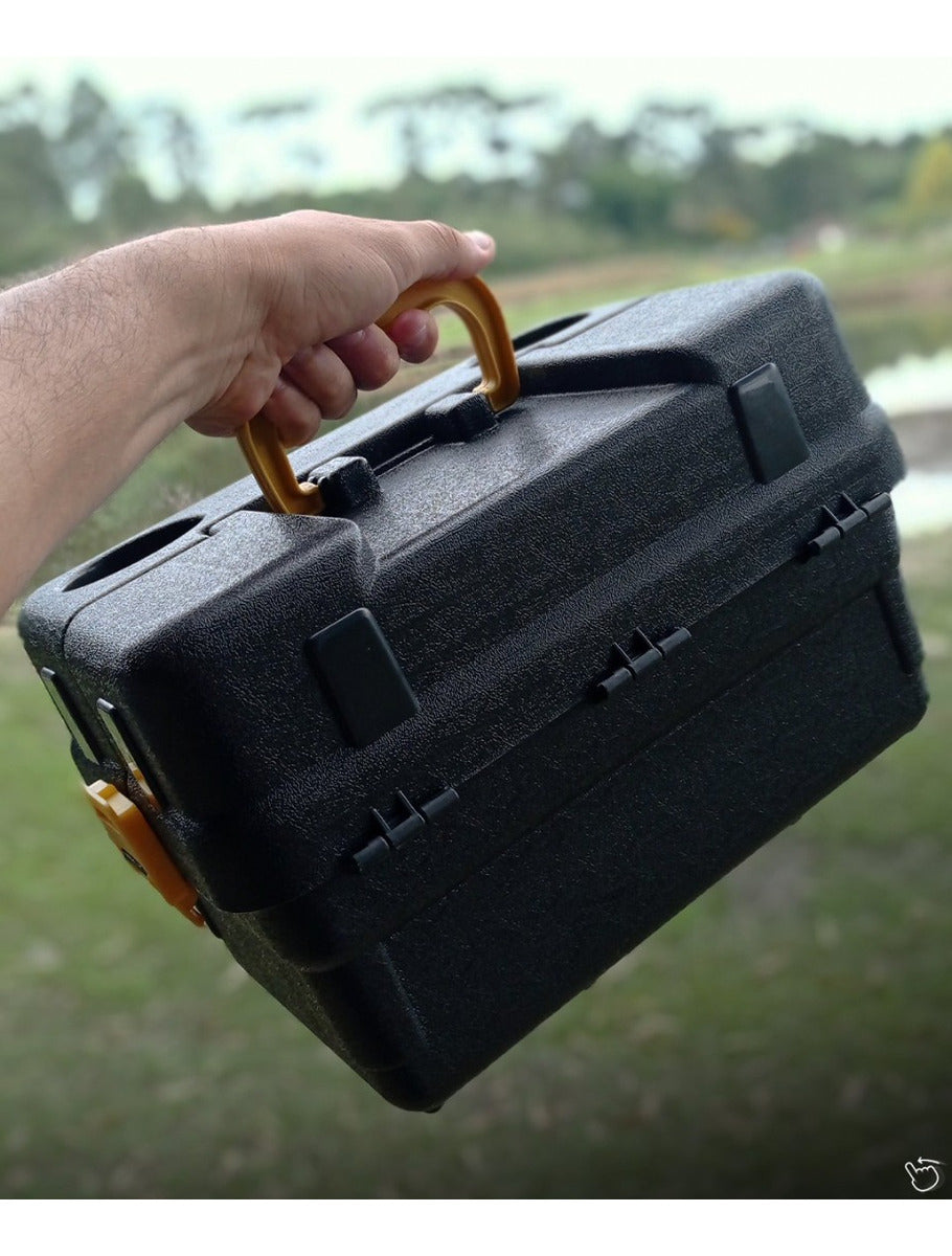 Maleta De Pesca 6 Bandeja Articuladas Porta Copos Hi Estojos Cor Preto