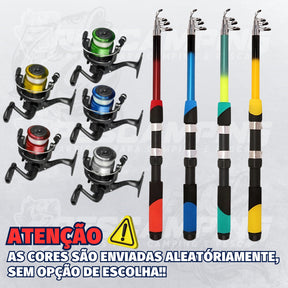 Pescamping Kit Pesca Completo - 1 Vara Fibra De Vidro E 1 Molinete Leve Com Linha - Estojo Com Acessórios Bóias Chumbadas Anzóis E Mais Tralha Quite De Pescaria