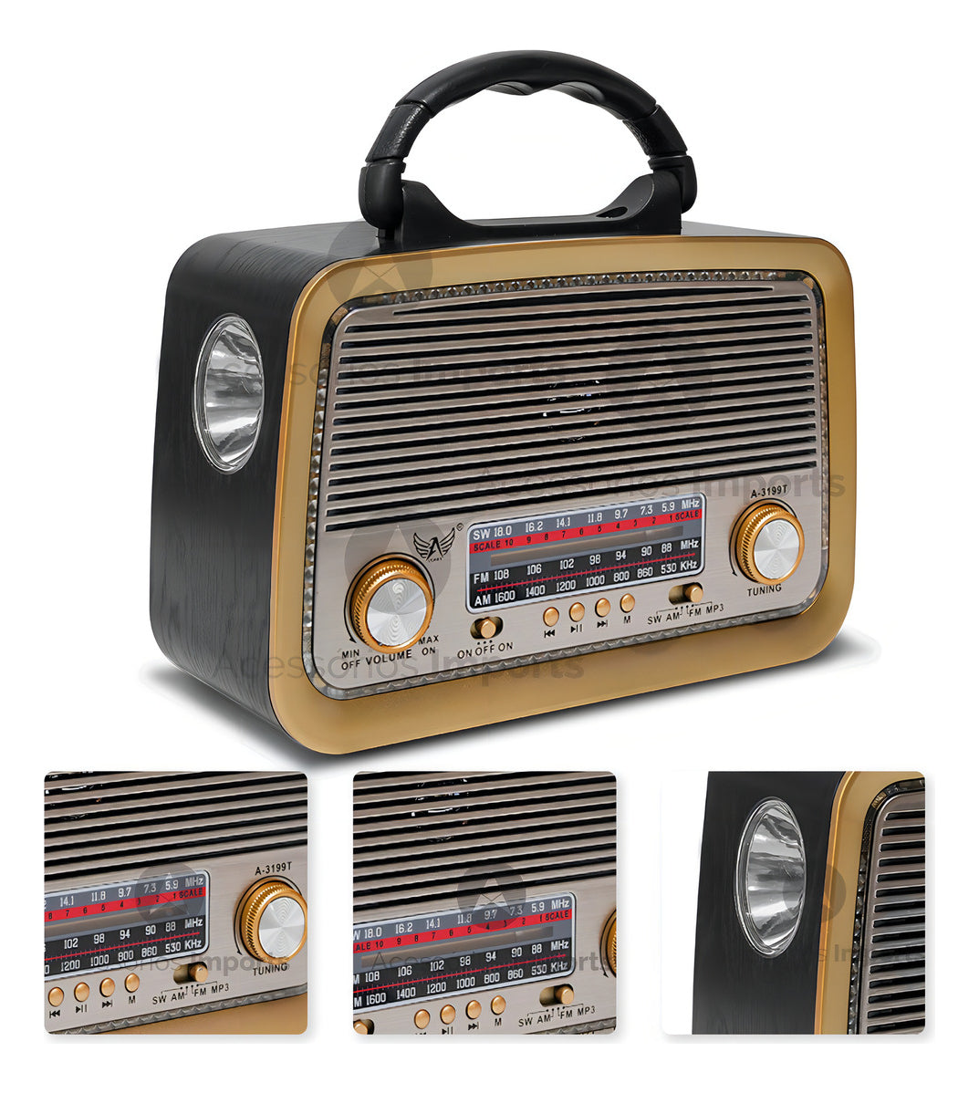 Caixa De Som Retro Bluetooth Radio Fm Usb Vintage Lanterna Cor Preto