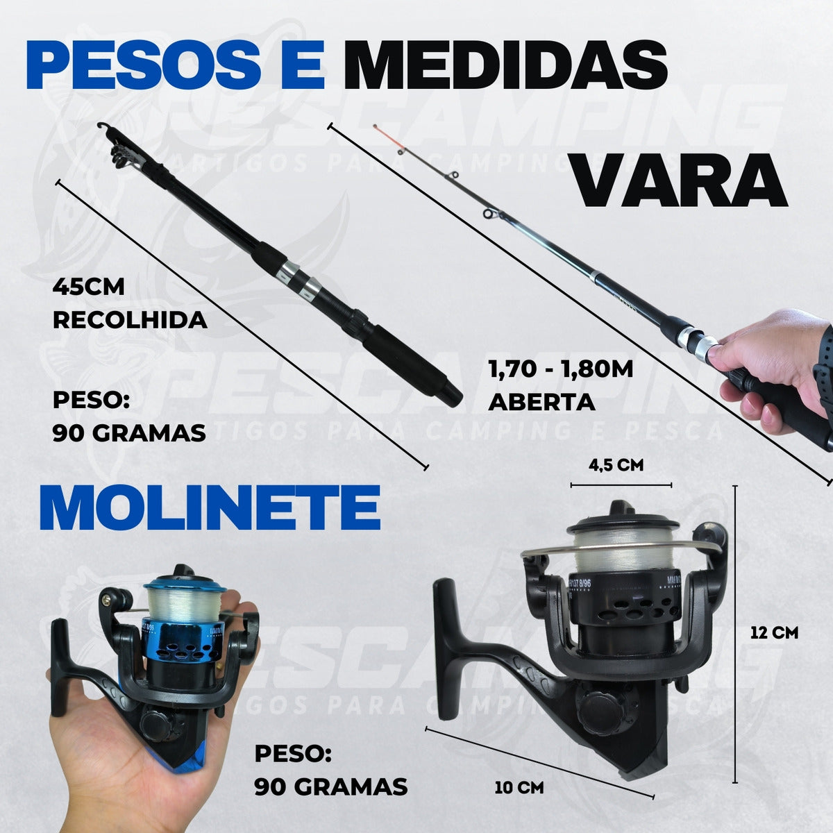 Pescamping Kit Pesca Completo - 1 Vara Fibra De Vidro E 1 Molinete Leve Com Linha - Estojo Com Acessórios Bóias Chumbadas Anzóis E Mais Tralha Quite De Pescaria