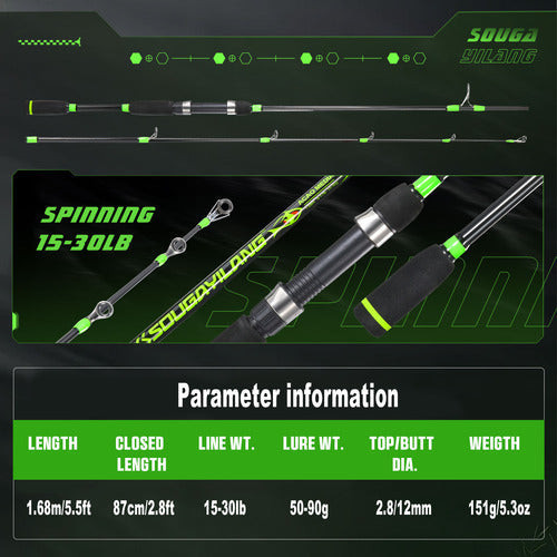 Sougayilang Vara Pesca 1,68m 2 Partes 8-30lb Alto Carbono